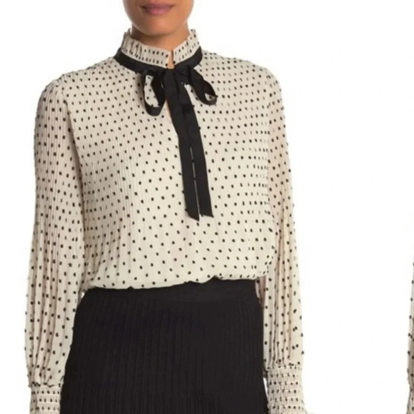 Max Studio Tops - NWT Max Studio women’s pleated Swiss dot necktie blouse size XS